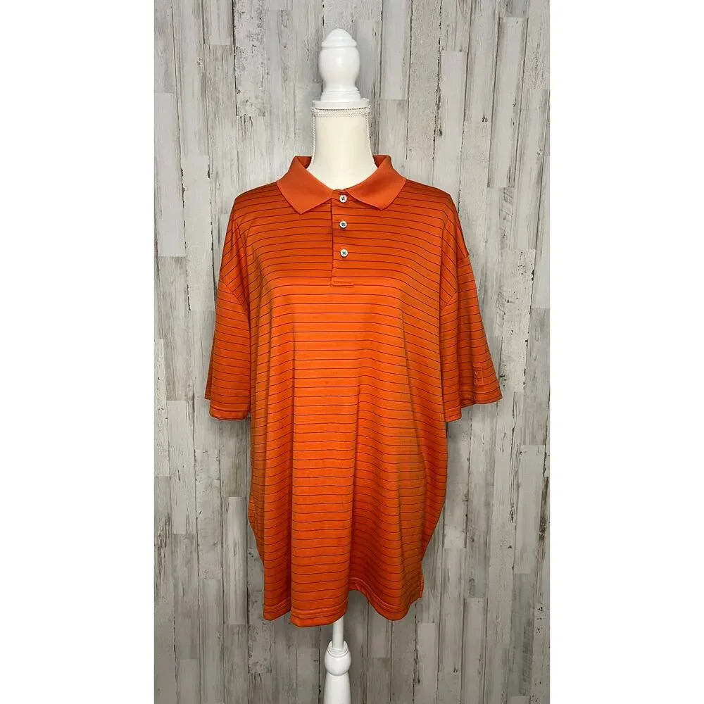 PGA Tour Men's 2XL Orange Striped‎ Short Sleeve Golf Polo Shirt